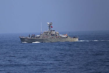 A handout picture provided by the Iranian Army's official website on September 11, 2020, shows an Iranian navy warship during the second day of a military exercise in the Gulf, near the strategic strait of Hormuz in southern Iran. - The Iranian navy began on September 10 a three-day exercise in the Sea of Oman near the strategic Strait of Hormuz, deploying an array of warships, drones and missiles. One of the exercise's objectives is to devise "tactical offensive and defensive strategies for safeguarding the country's territorial waters and shipping lanes," the military said on its website. (Photo by - / Iranian Army office / AFP) / XGTY / === RESTRICTED TO EDITORIAL USE - MANDATORY CREDIT "AFP PHOTO / HO / Iranian Army website" - NO MARKETING NO ADVERTISING CAMPAIGNS - DISTRIBUTED AS A SERVICE TO CLIENTS === (Photo by -/Iranian Army office/AFP via Getty Images)