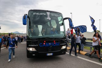 Atalanta returns after the victory in Europa League, Team Bus  during  Atalanta returns after the victory in the UEFA Europa League, Football Europa League match in Bergamo, Italy, May 23 2024