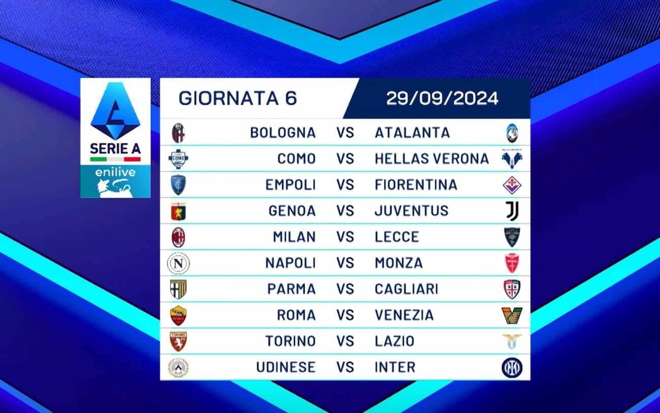 6 giornata serie a calendario