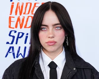 Billie Eilish walking on the red carpet at the 2024 Film Independent Spirit Awards held on Santa Monica Beach in Santa Monica, California on February 25, 2024. (Photo By Sthanlee B. Mirador/Sipa USA)