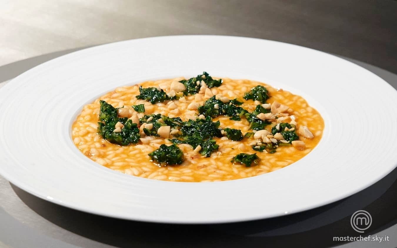 Risotto, arachidi, 'nduja e cicoria