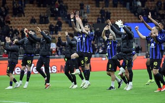 Inter’s player jubilate at the end of the Italian serie A soccer match between Fc Inter  and Empoli at  Giuseppe Meazza stadium in Milan, 1 April 2024.
ANSA / MATTEO BAZZI