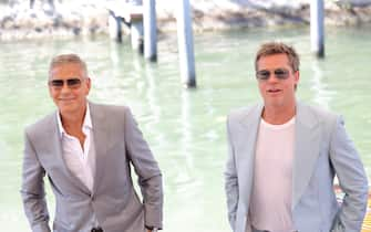 VENICE, ITALY - SEPTEMBER 01: George Clooney and Brad Pitt are seen at the 81st Venice International Film Festival on September 01, 2024 in Venice, Italy. (Photo by Ernesto Ruscio/Getty Images)