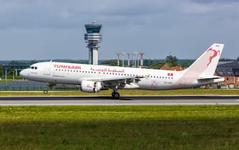 Tunisair Airbus A320 aircraft Brussels Airport in Belgium