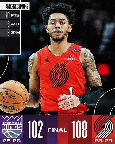 PORTLAND TRAIL BLAZERS-SACRAMENTO KINGS 108-102