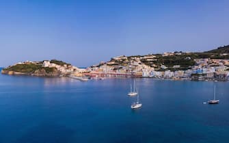 Aerial panorama of the island of Ponza coastline in Italy