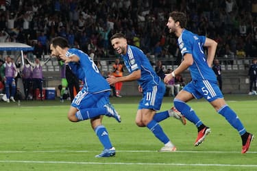 Italy's Giacomo Bonaventura (L) jubilates after scoring the goal during the UEFA EURO 2024 qualifying soccer match between Italy and Malta at the San Nicola stadium in Bari, Italy, 14 October 2023.
ANSA/DONATO FASANO