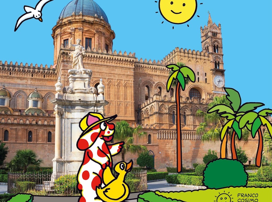 Un dettaglio della copertina di “Pimpa va a Palermo”