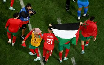 I giocatori del Marocco che festeggiano