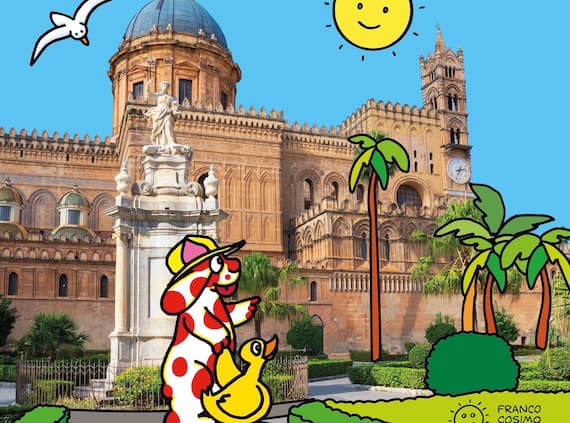 Un dettaglio della copertina di “Pimpa va a Palermo”