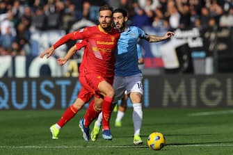 Football: Serie A 2023-2024 - Match day 20 - SS LAZIO VS US LECCE at Olympic Stadium in Rome on 14th January 2024 Rome, Italy 14.01.2024: Pongracic of Lecce, Luis Alberto of Lazio in action during the Italian Serie A TIM 2023-2024 football match SS Lazio vs US Lecce at Olympic Stadium in Rome. Rome Olympic italy italy Copyright: xmarcoxiacobucci