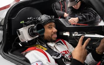 The real Jann Mardenborough gearing up to be his own stunt driver on the set of Columbia Pictures GRAN TURISMO. Photo by: Gordon Timpen