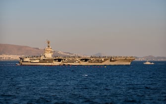 USS Gerald R. Ford Aircraft Carrier Pulls into Athens