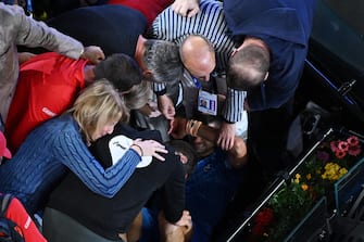 epa10437965 Novak Djokovic of Serbia celebrates with his team in the players box following his win in the Men s Singles Final against Stefanos Tsitsipas of Greece at the 2023 Australian Open tennis tournament in Melbourne, Australia, 29 January 2023.  EPA/JOEL CARRETT AUSTRALIA AND NEW ZEALAND OUT