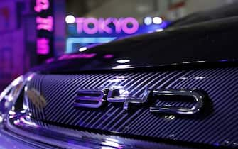 A BYD Co. badge on the front grille of a Dolphin compact electric vehicle on display at the Tokyo Auto Salon in Chiba, Japan, on Friday, Jan. 13, 2023. The annual event at Makuhari Messe convention center runs through Jan. 15. Photographer: Kiyoshi Ota/Bloomberg via Getty Images