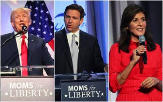 Donald Trump, Ron DeSantis e Nikki Haley al congresso di Moms for Liberty