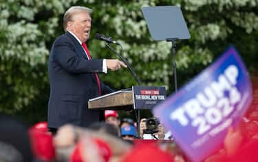 NEW YORK, NEW YORK - MAY 23: Donald Trump speaks at a campaign event at Crotona Park in the South Bronx on Thursday, May 23, 2024 in New York City. (Photo by Steven Ferdman/GC Images)