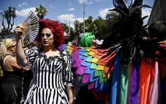 Members and supporters of the lesbian, gay, bisexual and transgender (LGBT) community take part in the Pride parade in Rome, Italy, 11 June 2022. ANSA/RICCARDO ANTIMIANI