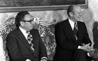 Il presidente della Repubblica Giovanni Leone incontra Gerald Ford e Henry Kissinger al Quirinale. Roma, 3 giugno 1975  ARCHIVIO ANSA 67553/12