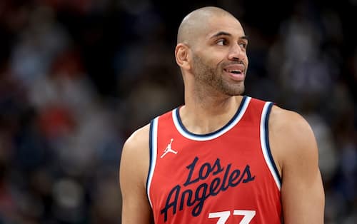 INGLEWOOD, CALIFORNIA - MARCH 18: Nicolas Batum #33 of the Los Angeles Clippers reacts to a play during the third quarter against the Cleveland Cavaliers at Intuit Dome on March 18, 2025 in Inglewood, California. NOTE TO USER: User expressly acknowledges and agrees that, by downloading and or using this photograph, User is consenting to the terms and conditions of the Getty Images License Agreement. (Photo by Katelyn Mulcahy/Getty Images)