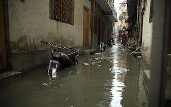 RAWALPINDI, PAKISTAN - AUGUST 14: A view of a flooded street after a heavy rain on the eve of Pakistan's Independence Day in Rawalpindi, Pakistan on August 14, 2023. Heavy rains caused flood in low-lying areas in the city that damage to property. (Photo by Muhammad Reza/Anadolu Agency via Getty Images)