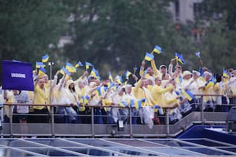 Team Ukraine during the opening ceremony of the Paris 2024 Olympic Games in France. Picture date: Friday July 26, 2024. (Photo by John Walton/PA Images via Getty Images)