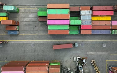 epa10757925 An aerial photo shows a general view of the export and import containers terminal operated by the state-owned company Pelindo, at Tanjung Priok port in Jakarta, Indonesia, 20 July 2023. Indonesiaâ€™s export value fell by 21.18 percent on a yearly basis to USD 20.61 in June 2023. While the import fell by 18.35 percent compared to June 2022, the Central Statistics Agency (BPS) recorded.  EPA/MAST IRHAM