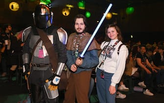 LONDON, ENGLAND - APRIL 07: Cosplayers attend the studio panel at the Star Wars Celebration 2023 attends the studio panel at Star Wars Celebration 2023 in London at ExCel on April 07, 2023 in London, England. (Photo by Kate Green/Getty Images for Disney)