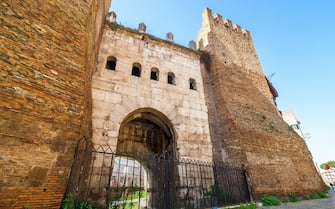 Porta Tiburtina, view from outside the Aurelian Walls. During its long history, the gate was called also or Porta San Lorenzo, Capo de Bove and Porta Taurina - Rome, Italy