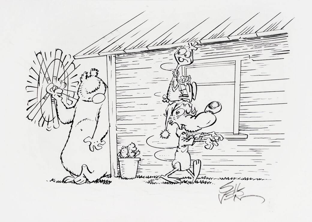 Lotto 22. Silver (Guido Silvestri), Lupo Alberto n. 421, 2020. Matita e china su cartoncino, 25 x 17,5 cm. Originale di copertina realizzato da Silver per Lupo Alberto n. 421, edito dalla McK nel Luglio 2020. Firmata al fronte, firmata e timbrata al retro