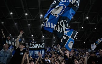 Atalkanta BC supporter celebrating after a goal during the UEFA Europa League Semi finals second leg match between Atalanta BC and Olympique Marsiglia on May 9, 2024 at Gewiss stadium in Bergamo, Italy. Credit: Tiziano Ballabio