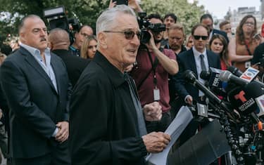 epa11376239 US actor Robert De Niro addresses reporters outside the courthouse during former US President Donald Trump's criminal trial at New York State Supreme Court in New York, New York, USA, 28 May 2024. Trump is facing 34 felony counts of falsifying business records related to payments made to adult film star Stormy Daniels during his 2016 presidential campaign.  EPA/OLGA FEDOROVA
