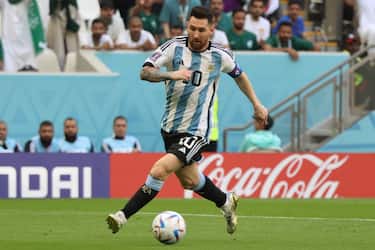 Lionel Messi of Argentina in action during the FIFA World Cup 2022 group C soccer match between Argentina and Saudi Arabia at Lusail Stadium in Lusail, Qatar, 22 November 2022.  ANSA/Mohamed Messara