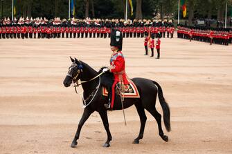 epa10696482 Britain's King Charles III at Trooping the Colour on Horse Guards Parade, London, Britain, 17 June 2023. The Trooping of the Colour traditionally marks the official birthday of the British sovereign and features a parade of over 1,400 soldiers, 200 horses and 400 musicians. This is King Charles III first Trooping as sovereign, joining the parade on horseback, marking the first time that the reigning monarch has ridden at this event since 1986.  EPA/DAVID CLIFF
