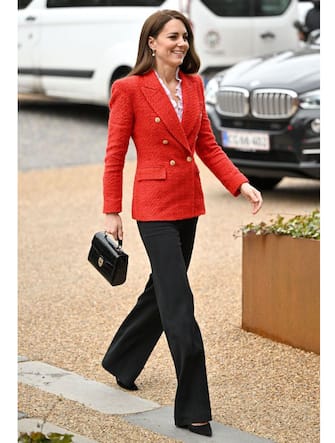 COPENHAGEN, DENMARK - FEBRUARY 22: Catherine, Duchess of Cambridge arrives for a visit of the Copenhagen Infant Mental Health Project at the University of Copenhagen on February 22, 2022 in Copenhagen, Denmark. The Duchess of Cambridge visits Copenhagen between 22nd and 23rd February on a working visit with The Royal Foundation Centre for Early Childhood.  (Photo by Samir Hussein/WireImage )