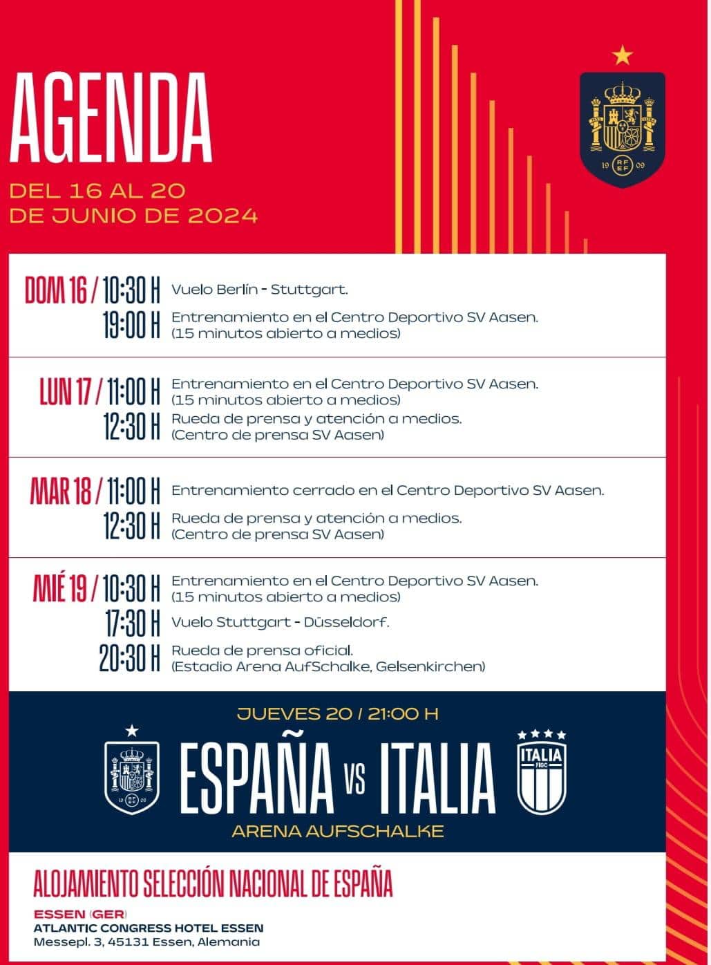 L'agenda della Spagna (nostri prossimi avversari)