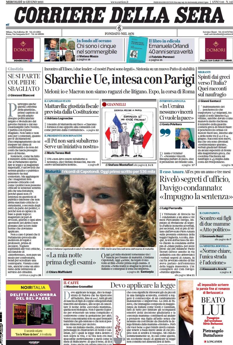 Le Prime Pagine Dei Quotidiani Di Oggi 21 Giugno: La Rassegna Stampa Di ...