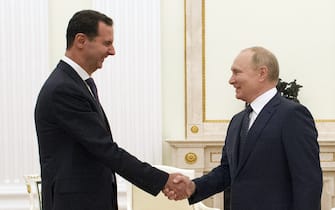 MOSCOW, RUSSIA – SEPTEMBER 13, 2021: Syria’s President Bashar al-Assad (L) and Russia’s President Vladimir Putin shake hands during a meeting in the Kremlin. Mikhail Klimentyev/Russian Presidential Press and Information Office/TASS/Sipa USA