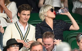 LONDON, ENGLAND - JULY 03: Oliver Cheshire and Pixie Lott attend day one of the Wimbledon Tennis Championships at the All England Lawn Tennis and Croquet Club on July 03, 2023 in London, England. (Photo by Karwai Tang/WireImage)