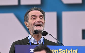 The governor of Lombardy, Attilio Fontana, during traditional Lega party rally in Pontida (Bergamo), 6 October 2024. 
ANSA/MICHELE MARAVIGLIA