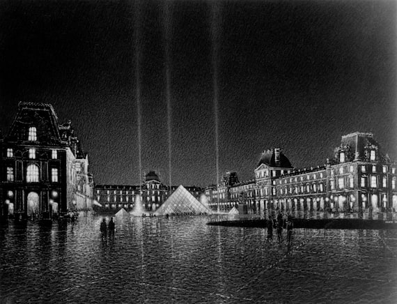 Louvre, rendering - 1984. Images © Pei Cobb Freed & Partners