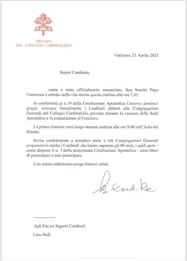 convocazione per il conclave