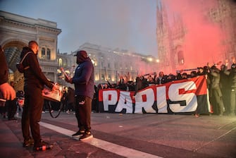 Supporters of Paris Saint Germain in Duomo's square prior the UEFA Champions League soccer match against AC Milan, in Milan, Italy, 07 November 2023.
ANSA/MATTEO CORNER