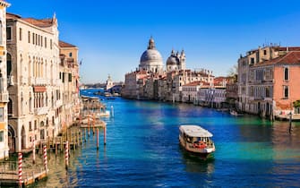 Amazing romantic Venice town. View of Grand canal from Academy' bridge. Italy november 2020