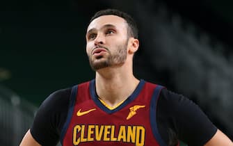 MILWAUKEE, WI - JANUARY 9: Larry Nance Jr. #22 of the Cleveland Cavaliers looks on during the game against the Milwaukee Bucks on January 9, 2021 at the Fiserv Forum Center in Milwaukee, Wisconsin. NOTE TO USER: User expressly acknowledges and agrees that, by downloading and or using this Photograph, user is consenting to the terms and conditions of the Getty Images License Agreement. Mandatory Copyright Notice: Copyright 2021 NBAE (Photo by Gary Dineen/NBAE via Getty Images). 