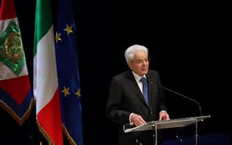 Il Presidente della Repubblica Italiana Sergio Mattarella durante la commemorazione della strage di Piazza Loggia a Brescia, 28 maggio 2024. ANSA/FILIPPO VENEZIA