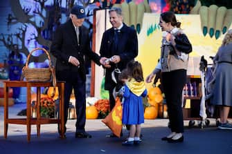WASHINGTON, DC - OCTOBER 30: U.S. President Joe Biden greets Secretary of State Antony Blinken, his wife White House Cabinet Secretary Evan Ryan and their children during a Halloween trick-or-treat event on the South Lawn of the White House on October 30, 2023 in Washington, DC. Public school students, military-connected children and neighborhood families were invited to the White House for trick-or-treating. (Photo by Chip Somodevilla/Getty Images)