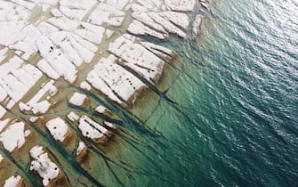 isola di Sirmione in siccità lago di Garda, Brescia 7 marzo 2023. Ansa Filippo Venezia