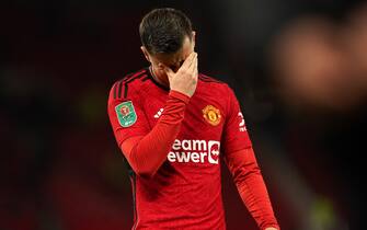 Manchester United's Mason Mount reacts following the Carabao Cup fourth round match at Old Trafford, Manchester. Picture date: Wednesday November 1, 2023.