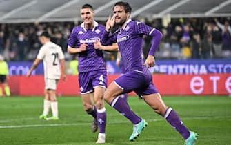 Fiorentina's defender Luca Ranieri celebrates after scoring a goal during the Serie A soccer match ACF Fiorentina vs AS Roma at Artemio Franchi Stadium in Florence, Italy, 10 March  2024
ANSA/CLAUDIO GIOVANNINI